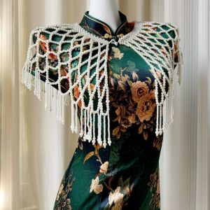 NOBLELUX Hollow Wedding Pearl Shawl Handmade Pearl Tassel Bridal Wraps Elegant Beaded Shoulder Chain Bridal Wedding Dress
