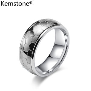 Kemstone แหวนเงินผู้ชายถ้วยมีรูทรงกลมเงินชุบทองสีดำสีน้ำเงินฟุตบอลเครื่องประดับ