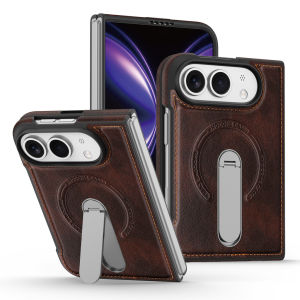 For Iphone Duo Folding phone leather texture protective case with built-in metal standfull coverage anti-scratch phone case