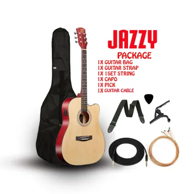 JAZZY 41Inch Iron Truss Rod Neck 2-Band EQ Acoustic Guitar Cutaway Guitar Package BagCapoStrapPickStringChord Book