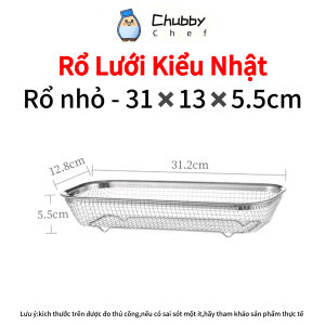 Rổ inox 304 kiểu Nhật 30x22x6cm Chubby Chef đựng thức ăn chiên dạng lưới sáng bóng nhiều kích cỡ Không bị gỉ sét An toàn