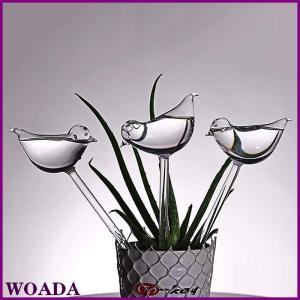 WOADA Plant Waterer Self Watering Globes Bird Shape Hand Blown Clear Aqua Bulbs