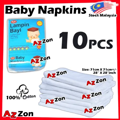 10pcs Baby Napkins 100% Cotton Baby White Napkins Kain Napkin Bayi Baby Cotton Newborn Baby 全棉 婴儿 尿布