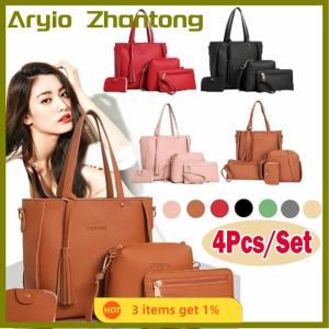 Aryio 9 Colors Ladies Leather Bag Set 4pcs Shoulder Bag Handbag Messenger Bag Set