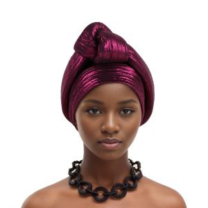 HUNIU Sáng bóng Khăn quấn đầu Gele của châu Phi Nút thắt phía trước Polyester Khăn turban Yoruba của Nigeria Phong cách thanh lịch. Nhiều lựa chọn màu sắc. Mũ đội đầu thanh lịch Dành cho phụ nữ.