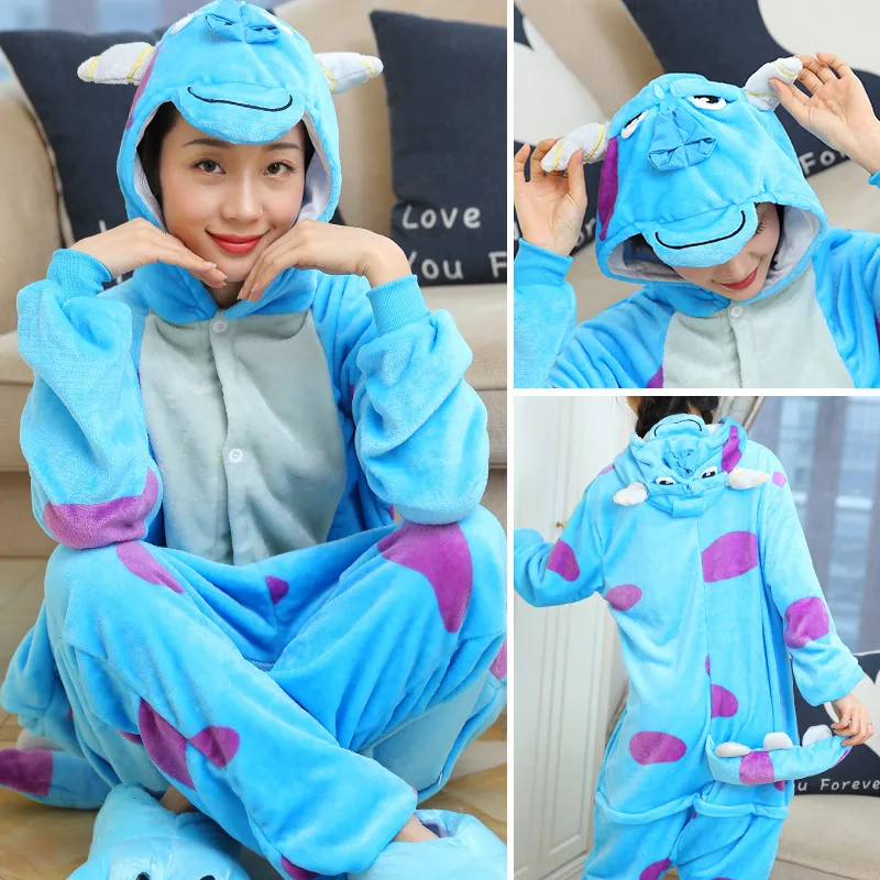 Kigurumi s Stitch Onesies Pajamas Cute Panda Totoro Tiger Animal Cartoon Onesie  Winter Flannel Sleepwear Halloween Costume