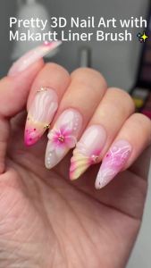 Makartt Nail Art Brushes Set: 5pcs Liner Brushes 7/9/11/15/25mm Thin Nail Art Design Brush with Cap Brush for Builder Gel 3D French Tip Tool Nail Painting