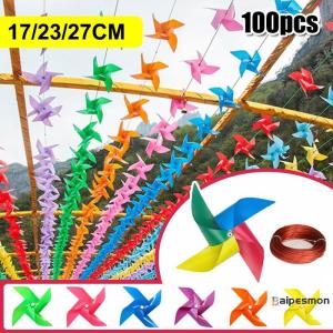 Party Supply 100Pcs Plastic Pinwheels Fiesta Flag 30m String Home Garden Indoor Outdoor Decorative Ornaments