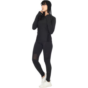 Setelan baju olahraga wanita tangan panjang hoodie celana senam legging kombinasi tile dry fit