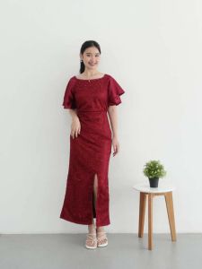 Dress MEYROLIND Brukat Mewah Terbaru Dress Natal Cantik Baju Kondangan Mewah Fashion Style Wanita Bisa COD