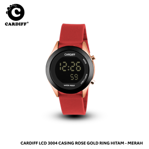 CARDIFF LCD 3004 Rose Gold Ring Hitam Jam Tangan Digital Water Resist