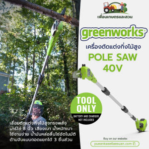เครื่องตัดแต่งกิ่งไม้สูงไร้สาย (8 นิ้ว) Greenworks 40V Pole Saw (เฉพาะตัวเครื่อง) ของแท้ ประกันศูนย์