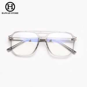 Hawaii Korea Style Double Deam Frame Men Women Square Blue Light Blocking Glasses Gaming Glasses (Gray Frame)