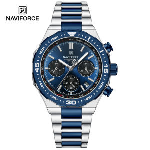 NAVIFORCE Men Watch Business Casual Waterproof Stainless Steel Chronograph Gold Watches Original Small Dial with Calendar Window Display