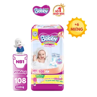 [15-20.09 QUÀ TO]Miếng lót sơ sinh Bobby gói lớn Newborn 1-108 miếng (0-5kg) + Tặng kèm 6 miếng tã quần mở 1 bên Bobby size NB / NB-S