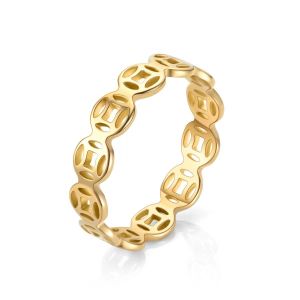【PH READY STOCK】18K Gold Ring Lucky Charm Money Catcher Coin Stainless Charm Ring 1pc