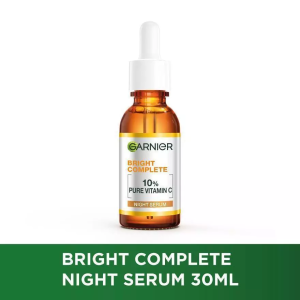 Garnier Bright Complete 10% Pure Vitamin C Night Serum 15ml Boost Skin Radiance Fade Dark Spots Anti‑Dullness Overnight Brightening Facial Serum 73% Glow Improvement From First Morningl Overnight Skin Renewal