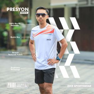 DiCE PRIME Jersey Presyon White Kaos Dryfit Running Badminton Workout