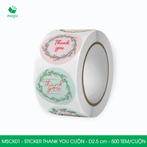MSCK01 - D2.5 cm - 1 Cuộn 500 sticker thank you tròn nhãn dán thank you tem dán cảm ơn