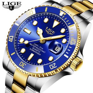 LIGE 2021 nguyên đàn ông xem đồng hồ đeo tay thể thao chống thấm nước thời trang bằng thép không gỉ