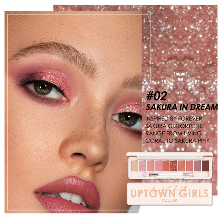 FOCALLURE Smooth Highly Pigmented easy to blend 10 Shades 4 Textures Palette With Dual-ended Brush & Mirror Eye Shadow Palette