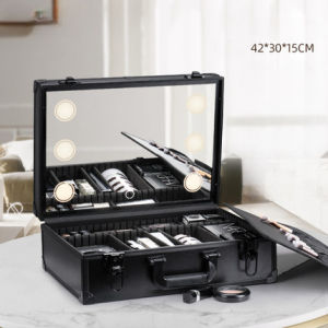 Large Capacity LED Professional Makeup Case with Light Mirror Portable Cosmetic Storage Bag Travel Makeup Artist