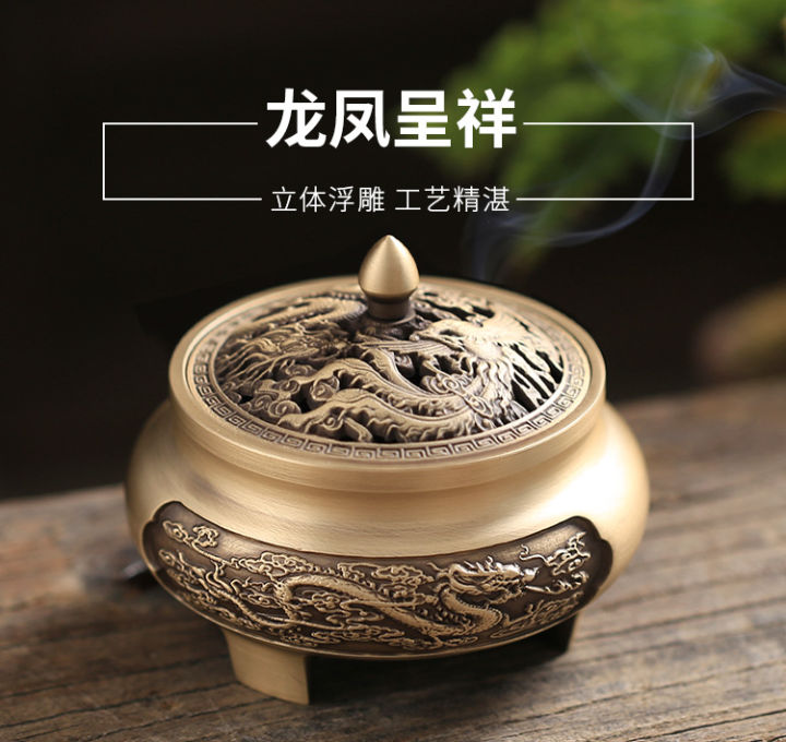 Bronze Elegant Dragon And Phoenix Incense Burner Holder Mosquito Coil