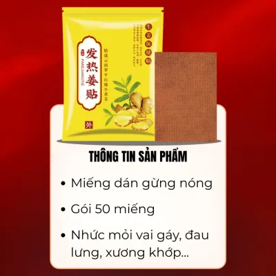 Miếng Dán Nóng Ngải Cứu / Gừng – Giảm Đau Vai Gáy Lưng Khớp Nhức Mỏi Xương Khớp – Túi 50 Miếng