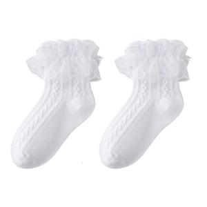 Double Layer Lace Socks for Girls Aged 1 to 10+ Years Breathable Cotton Hosiery Soft Comfortable Dancing Socks