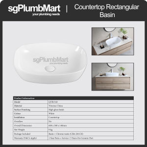 Rubine x sgPlumbMart  QTRO 60  Countertop Ceramic Basin 600x380x140mm Toilet Bathroom Basin Table Top Basin