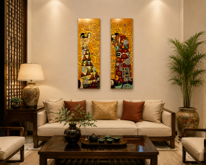 Bộ 2 Tranh Sơn Mài Nghệ Thuật Picasso Cao Cấp treo tường trang trí nhà cửa văn phòng quà tặng ý nghĩa