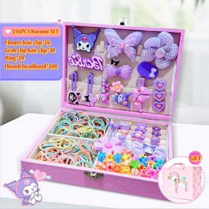 Kuromi gift box Kuromi Hair Accessories Gift Box 156Pcs/Set  Colorful Baby Kids Hair Set Pony Tail for Kids Star Bow Hair Clip Fashion Accessories Birthday Gift Jewelry Box