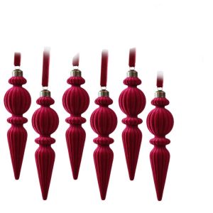 OEUVR 6PCS Oddly Shaped Flocked Finial Christmas Ball Solid Color Exquisite Long Finial Hanging Ornaments Icicle Ornament Conical Shape Christmas Tree Hanging Decoration Home Decor