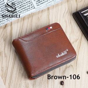 SHABILI Mens Short Wallet Leather Zipper Card Holder Wallet Coin Purse Clip Clutch For Men