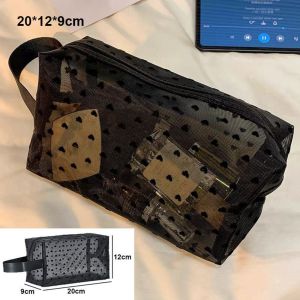 NEXASHOP Multifunction Mesh Makeup Bag Heart Transparent Portable Ladies Toiletry Storage Bag Black/Pink Lipstick Organizer Bags