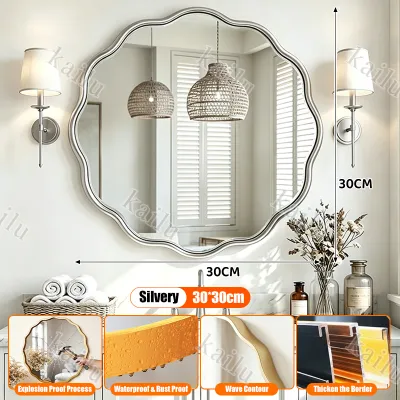 Bathroom Irregular Wave Edge Wall Round Mirror Mounted Mirror Hanging Mirror Stylish Home Decor