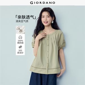 GIORDANO Women Shirt Loose Fit Shirt Non-Elastic Shirt Woven Fabric Item No. 05346493 High Quality Comfortable Daily Wear