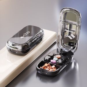 BHQ 3 in1 Medicine Cutter Adjustable Multi-Cut Tablet Cutting Into Half / Third / Quarter Pill Storage Box
