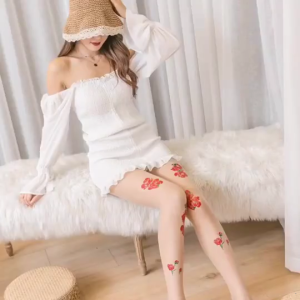 Women Sheer Thin Silk Pantyhose Aesthetic Vintage Peony Rose Floral Patterned Footed Tights Slimming Stockings Hosiery