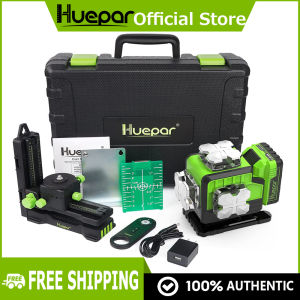 Huepar 4D Laser Level Self Leveling 4x360° Green Beam Bluetooth Connectivity Laser Tool - 360 Horizontal & Vertical Laser Lines Remote Control Li-ion Battery Hard Case Magnetic Bracket Included