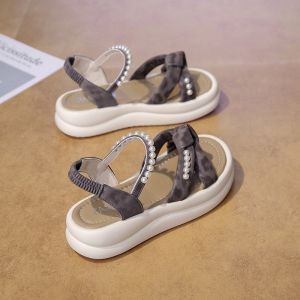 [Free Shipping] Thick-Soled Height-Increasing Sandals With Pearls For Women 2026 Spring/Summer New Style One-Strap Casual Daily Slippers Lightweight Sandals