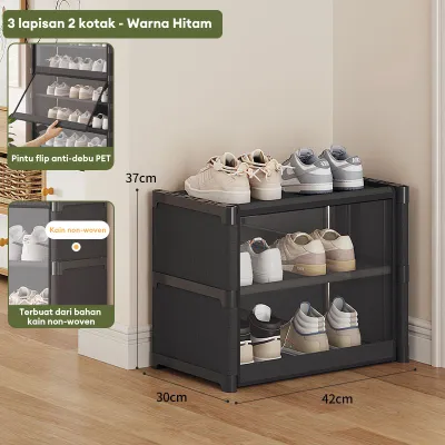 Rak Sepatu Tertutup Transparan Lemari Shoe Rack Anti Debu Serbaguna 9 Susun rak sepatu