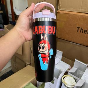 Tumbler Labubu With Handle 890ml Tumbler Aesthetic Viral Labubu Stainless Steel 304 + sedotan -4098