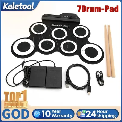 Digital Hand Drumming Equipment Portable Compact Electronic Drum Set Roll-Up Silicon Pads Foldable for Adults Kids