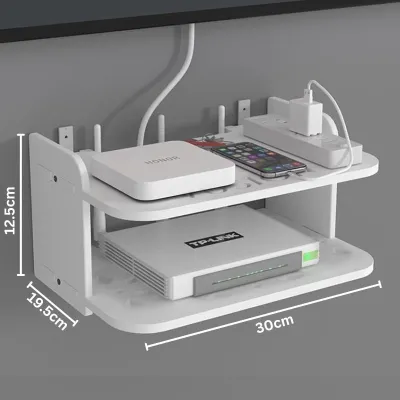 Deli Vusign Wall Router Shelf Organizer Storage Wifi Modem Holder Rak Kayu Gantung Dinding