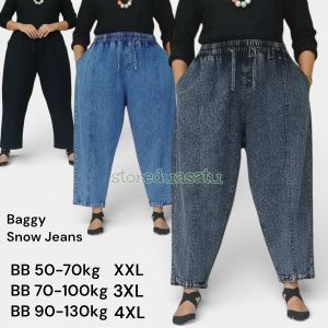 BIG SIZE BAGGY PANTS JEANS WANITA JUMBO SIZE 2L 3L 4L / CELANA BAGGY JEANS SNOW SUPER JUMBO / CELANA BAGGY PANTS JEANS SNOW PREMIUM SIZE XXL XXXL XXXXL / BAGGY JEANS SNOW SUPER JUMBO HIGHT WAIST PINGGANG KARET