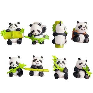 8Pcs/Set Baby Panda Figurine Decor Toy Car Dashboard Ornament Desktop Panda Statue Resin Panda Figurines