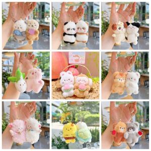 JOYPICKS 2pcs/set แพนด้าแพนด้าแพนด้า พวงกุญแจนากใหญ่ สุนัขและสุนัข แม่เหล็กแบบแม่เหล็ก หัวเข็มขัดกุญแจตุ๊กตาสัตว์ สร้างสรรค์และสร้างสรรค์ จิตจิตจิต เสน่ห์ถุงผลไม้ สาวๆ