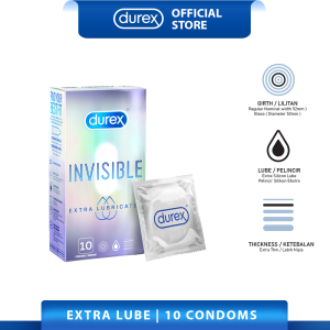Durex Invisible Extra Lubricated Condoms (Thinnest) | Pack of 10 For Men
