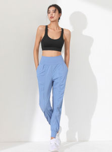 New Tatting Fabric Stretchy Running Sport Joggers Women Quick Dry Athletic Gym Fitness Sweatpants with Two Side Pockets